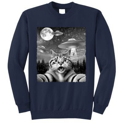 Funny Scared Cat Selfie With Ufos Gift Idea Tall Sweatshirt