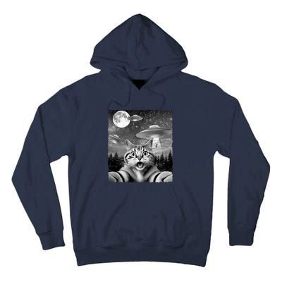 Funny Scared Cat Selfie With Ufos Gift Idea Tall Hoodie