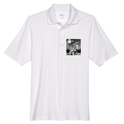 Funny Scared Cat Selfie With Ufos Gift Idea Men's Origin Performance Pique Polo