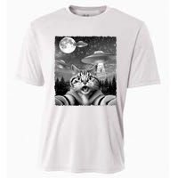 Funny Scared Cat Selfie With Ufos Gift Idea Cooling Performance Crew T-Shirt