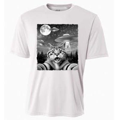 Funny Scared Cat Selfie With Ufos Gift Idea Cooling Performance Crew T-Shirt