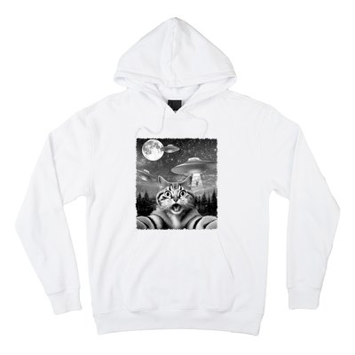 Funny Scared Cat Selfie With Ufos Gift Idea Hoodie