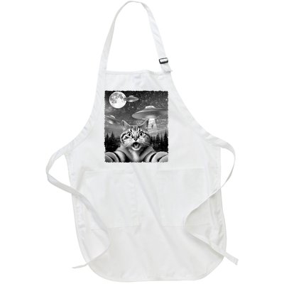 Funny Scared Cat Selfie With Ufos Gift Idea Full-Length Apron With Pockets