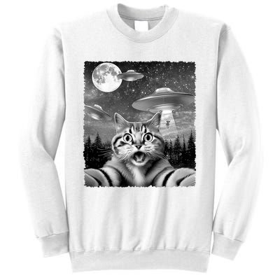 Funny Scared Cat Selfie With Ufos Gift Idea Sweatshirt