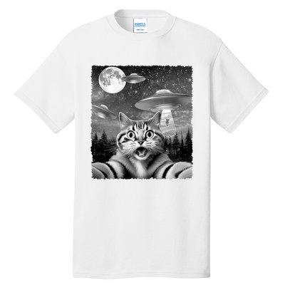 Funny Scared Cat Selfie With Ufos Gift Idea Tall T-Shirt