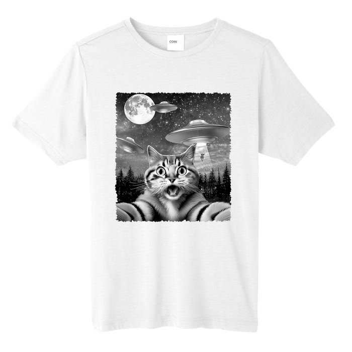 Funny Scared Cat Selfie With Ufos Gift Idea Tall Fusion ChromaSoft Performance T-Shirt