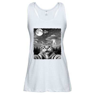 Funny Scared Cat Selfie With Ufos Gift Idea Ladies Essential Flowy Tank