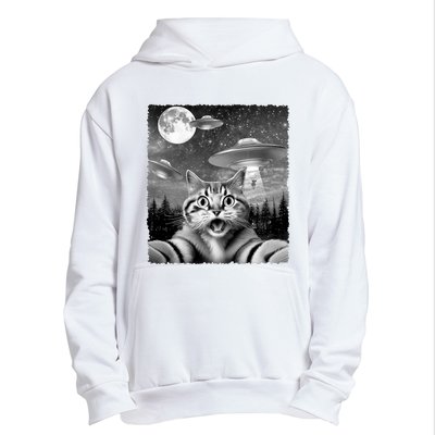 Funny Scared Cat Selfie With Ufos Gift Idea Urban Pullover Hoodie