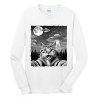 Funny Scared Cat Selfie With Ufos Gift Idea Tall Long Sleeve T-Shirt