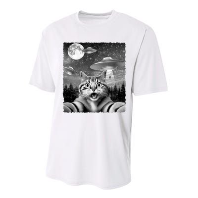 Funny Scared Cat Selfie With Ufos Gift Idea Performance Sprint T-Shirt