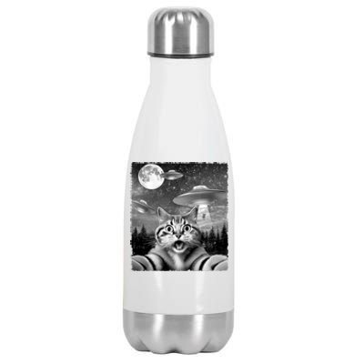 Funny Scared Cat Selfie With Ufos Gift Idea Stainless Steel Insulated Water Bottle