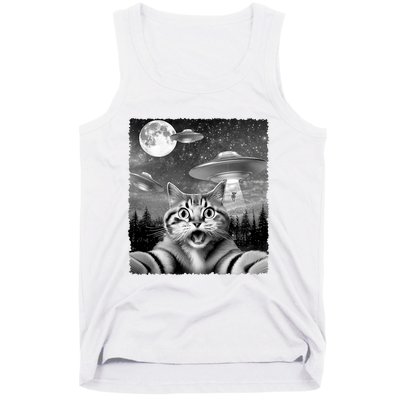 Funny Scared Cat Selfie With Ufos Gift Idea Tank Top