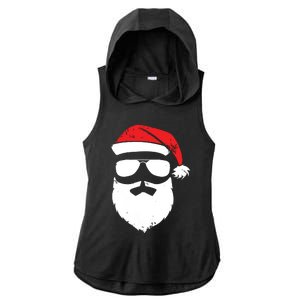 Funny Santa Claus Face Sunglasses With Hat Beard Christmas Ladies PosiCharge Tri-Blend Wicking Draft Hoodie Tank