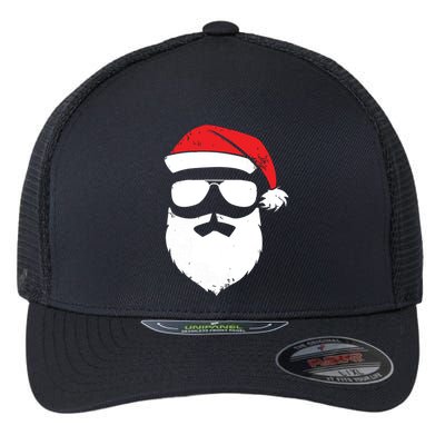 Funny Santa Claus Face Sunglasses With Hat Beard Christmas Flexfit Unipanel Trucker Cap