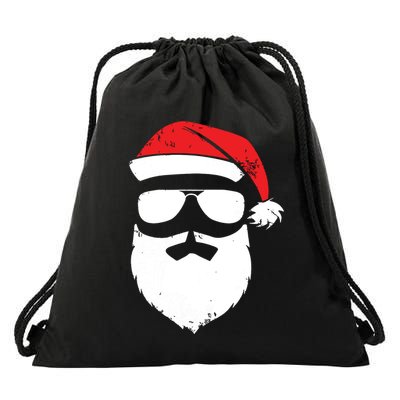 Funny Santa Claus Face Sunglasses With Hat Beard Christmas Drawstring Bag