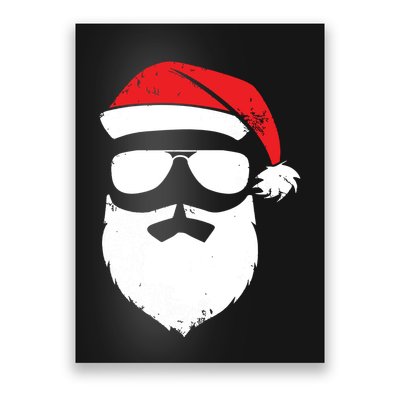Funny Santa Claus Face Sunglasses With Hat Beard Christmas Poster