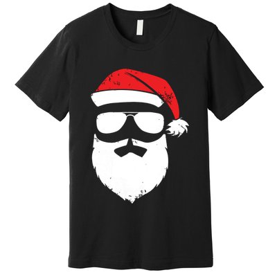 Funny Santa Claus Face Sunglasses With Hat Beard Christmas Premium T-Shirt