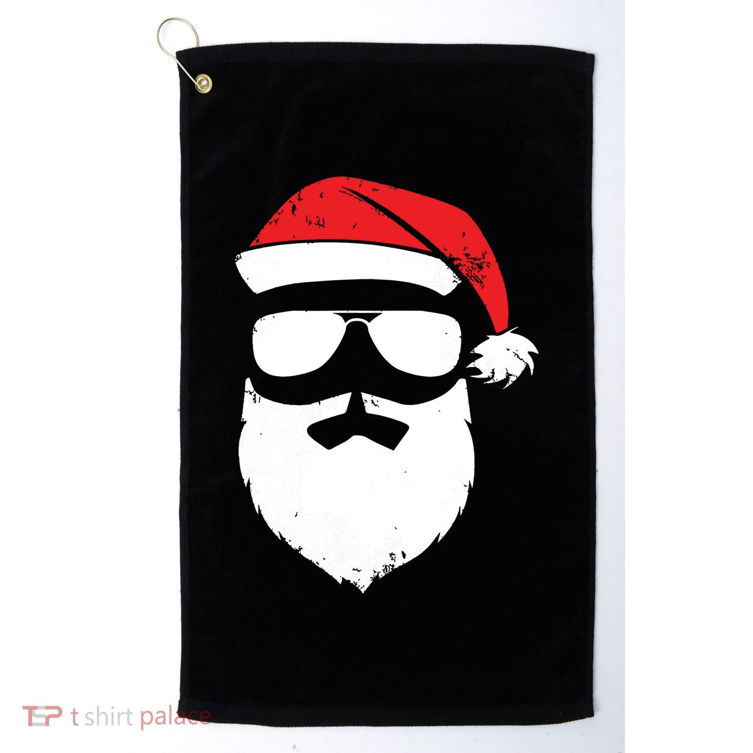 Funny Santa Claus Face Sunglasses With Hat Beard Christmas Golf Towel