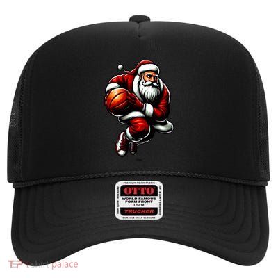 Funny Santa Claus Hooping Christmas Basketball Gift High Crown Mesh Back Trucker Hat