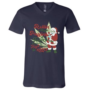 Funny Santa Claus Smoking Weed Marijuana 420 Christmas V-Neck T-Shirt