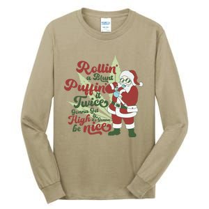 Funny Santa Claus Smoking Weed Marijuana 420 Christmas Tall Long Sleeve T-Shirt