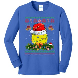 Funny Santa Claus Pickleball Ball Wreath Christmas Lights Gift Kids Long Sleeve Shirt