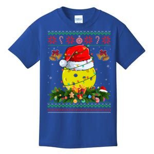 Funny Santa Claus Pickleball Ball Wreath Christmas Lights Gift Kids T-Shirt