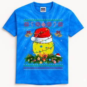 Funny Santa Claus Pickleball Ball Wreath Christmas Lights Gift Kids Tie-Dye T-Shirt