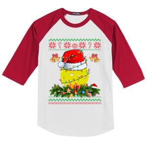 Funny Santa Claus Pickleball Ball Wreath Christmas Lights Gift Kids Colorblock Raglan Jersey