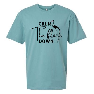 Flamingo Sayings , Calm The Flock Down Sueded Cloud Jersey T-Shirt