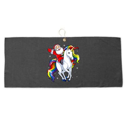 Funny Santa Claus Riding A Unicorn Cute Christmas Lover Gift Large Microfiber Waffle Golf Towel