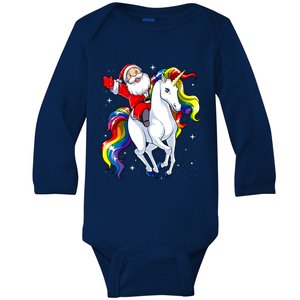 Funny Santa Claus Riding A Unicorn Cute Christmas Lover Gift Baby Long Sleeve Bodysuit