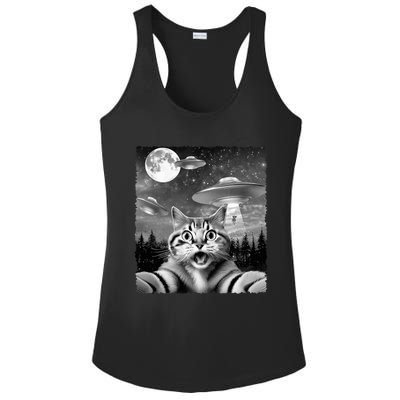 Funny Scared Cat Selfie with UFOs Gift Idea Ladies PosiCharge Competitor Racerback Tank