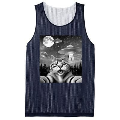 Funny Scared Cat Selfie with UFOs Gift Idea Mesh Reversible Basketball Jersey Tank