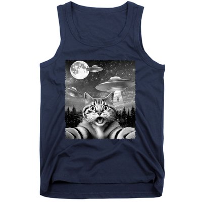 Funny Scared Cat Selfie with UFOs Gift Idea Tank Top