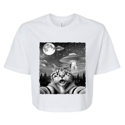 Funny Scared Cat Selfie with UFOs Gift Idea Bella+Canvas Jersey Crop Tee