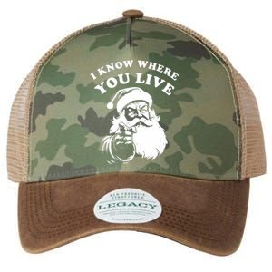 Funny Santa Christmas I Know Where You Live Legacy Tie Dye Trucker Hat