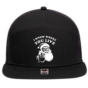 Funny Santa Christmas I Know Where You Live 7 Panel Mesh Trucker Snapback Hat