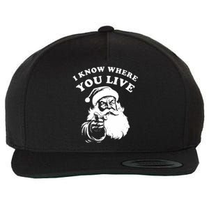 Funny Santa Christmas I Know Where You Live Wool Snapback Cap