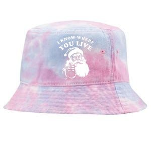 Funny Santa Christmas I Know Where You Live Tie-Dyed Bucket Hat