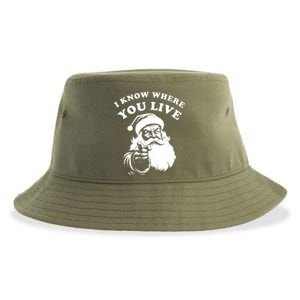 Funny Santa Christmas I Know Where You Live Sustainable Bucket Hat