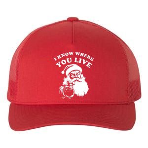 Funny Santa Christmas I Know Where You Live Yupoong Adult 5-Panel Trucker Hat