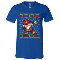 Firefighter Santa Claus Fire Ugly Christmas Fire Warden Gift V-Neck T-Shirt