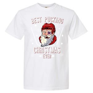 Funny Santa Claus Ice Hockey Best Pucking Christmas Funny Gift Garment-Dyed Heavyweight T-Shirt