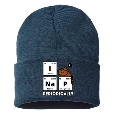 Funny Science Cat I Nap Periodically Cats Lovers Chemistry Sustainable Knit Beanie