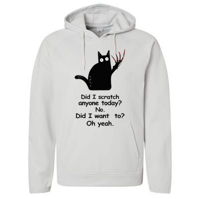 Funny Sarcastic Cat Have I Scratched Anyone Today Black Cat Performance Fleece Hoodie