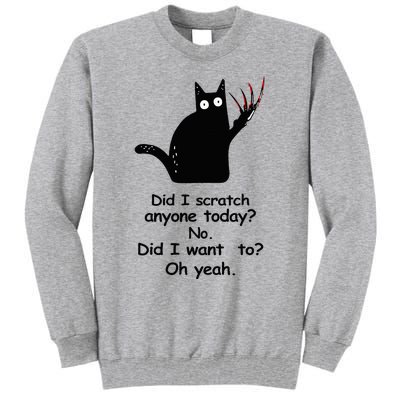 Funny Sarcastic Cat Have I Scratched Anyone Today Black Cat Tall Sweatshirt