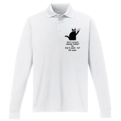 Funny Sarcastic Cat Have I Scratched Anyone Today Black Cat Performance Long Sleeve Polo