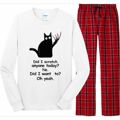 Funny Sarcastic Cat Have I Scratched Anyone Today Black Cat Long Sleeve Pajama Set