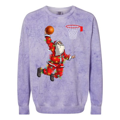 Funny Santa Claus Playing Basketball Christmas Lights Xmas Cool Gift Colorblast Crewneck Sweatshirt